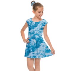 Blue Ocean Wave Texture Kids  Cap Sleeve Dress by Jack14