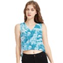 Blue Ocean Wave Texture V-Neck Cropped Tank Top View1