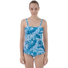 Blue Ocean Wave Texture Twist Front Tankini Set by Jack14