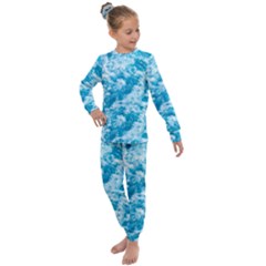 Blue Ocean Wave Texture Kids  Long Sleeve Set  by Jack14