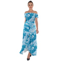 Blue Ocean Wave Texture Off Shoulder Open Front Chiffon Dress by Jack14