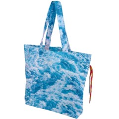 Blue Ocean Wave Texture Drawstring Tote Bag by Jack14