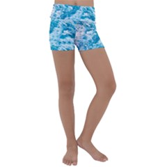 Blue Ocean Wave Texture Kids  Lightweight Velour Yoga Shorts by Jack14