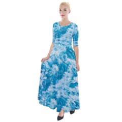 Blue Ocean Wave Texture Half Sleeves Maxi Dress by Jack14