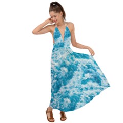 Blue Ocean Wave Texture Backless Maxi Beach Dress by Jack14