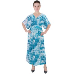 Blue Ocean Wave Texture V-neck Boho Style Maxi Dress by Jack14