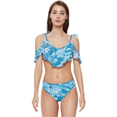 Blue Ocean Wave Texture Ruffle Edge Tie Up Bikini Set	 by Jack14