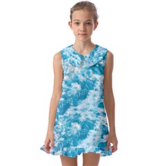 Blue Ocean Wave Texture Kids  Pilgrim Collar Ruffle Hem Dress by Jack14