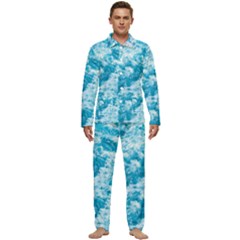 Blue Ocean Wave Texture Men s Long Sleeve Velvet Pocket Pajamas Set by Jack14