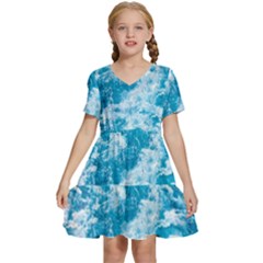 Blue Ocean Wave Texture Kids  Short Sleeve Tiered Mini Dress by Jack14