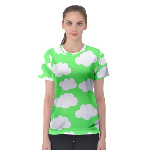 Cute Clouds Green Neon Women s Sport Mesh T-shirt by ConteMonfrey