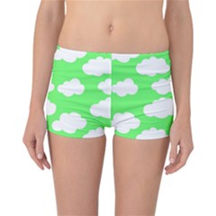 Cute Clouds Green Neon Reversible Boyleg Bikini Bottoms by ConteMonfrey