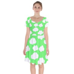 Cute Clouds Green Neon Short Sleeve Bardot Dress by ConteMonfrey