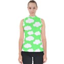 Cute clouds green neon Mock Neck Shell Top View1