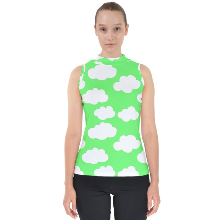 Cute clouds green neon Mock Neck Shell Top