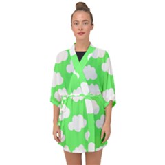 Cute Clouds Green Neon Half Sleeve Chiffon Kimono by ConteMonfrey