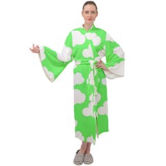 Cute Clouds Green Neon Maxi Velvet Kimono by ConteMonfrey