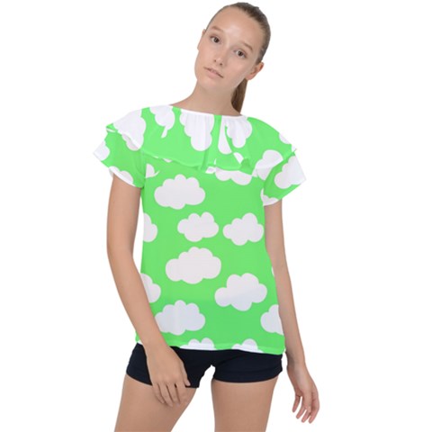 Cute Clouds Green Neon Ruffle Collar Chiffon Blouse by ConteMonfrey