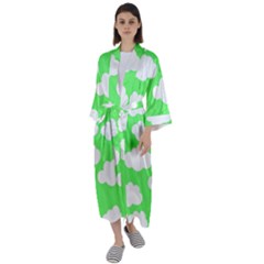 Cute Clouds Green Neon Maxi Satin Kimono by ConteMonfrey