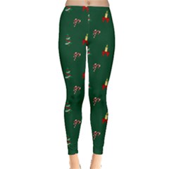 Christmas Green Pattern Background Everyday Leggings  by Pakjumat