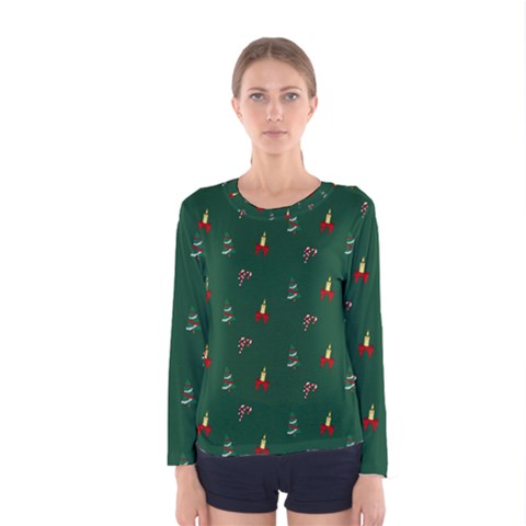 Christmas Green Pattern Background Women s Long Sleeve T-shirt by Pakjumat