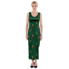 Christmas Green Pattern Background Fitted Maxi Dress by Pakjumat