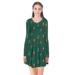 Christmas Green Pattern Background Long Sleeve V-neck Flare Dress by Pakjumat