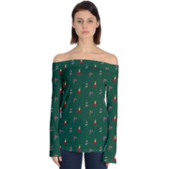 Christmas Green Pattern Background Off Shoulder Long Sleeve Top by Pakjumat