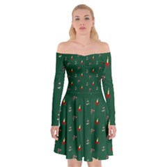 Christmas Green Pattern Background Off Shoulder Skater Dress by Pakjumat