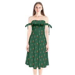 Christmas Green Pattern Background Shoulder Tie Bardot Midi Dress by Pakjumat