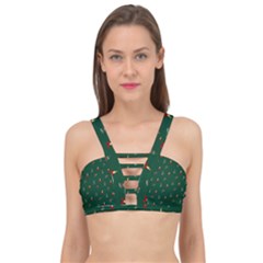 Christmas Green Pattern Background Cage Up Bikini Top by Pakjumat