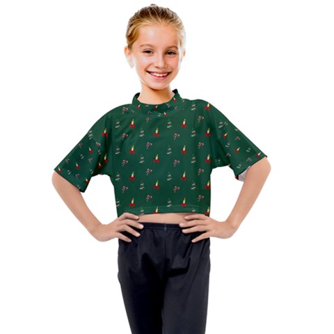 Christmas Green Pattern Background Kids Mock Neck T-shirt by Pakjumat