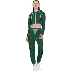 Christmas Green Pattern Background Cropped Zip Up Lounge Set by Pakjumat