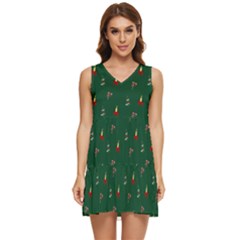 Christmas Green Pattern Background Tiered Sleeveless Mini Dress by Pakjumat