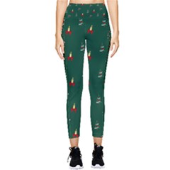 Christmas Green Pattern Background Pocket Leggings  by Pakjumat