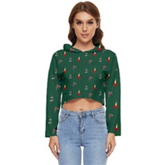 Christmas Green Pattern Background Women s Lightweight Cropped Hoodie by Pakjumat