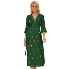 Christmas Green Pattern Background Midsummer Wrap Dress by Pakjumat