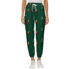 Christmas Green Pattern Background Women s Cropped Drawstring Pants by Pakjumat