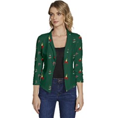 Christmas Green Pattern Background Women s Casual 3/4 Sleeve Spring Jacket by Pakjumat