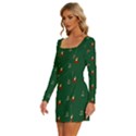 Christmas Green Pattern Background Long Sleeve Square Neck Bodycon Velvet Dress View2