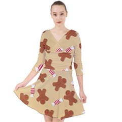 Gingerbread Christmas Time Quarter Sleeve Front Wrap Dress