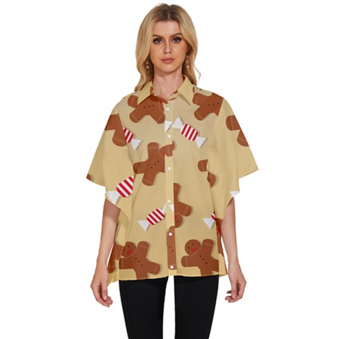 Gingerbread Christmas Time Women s Batwing Button Up Shirt by Pakjumat