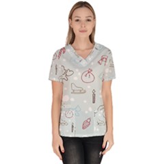 Winter Pattern Background Element Women s V-neck Scrub Top by Pakjumat