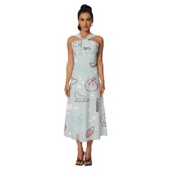 Winter Pattern Background Element Sleeveless Cross Front Cocktail Midi Chiffon Dress by Pakjumat