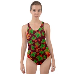 Template Christmas Pattern Cut-out Back One Piece Swimsuit by Pakjumat