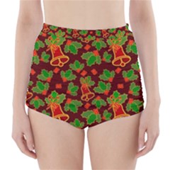 Christmas Wrapping Paper High-waisted Bikini Bottoms by Pakjumat