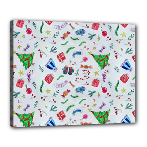 Illustration Christmas Pattern Canvas 20  X 16  (stretched) by Pakjumat