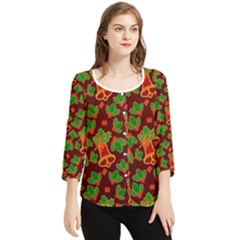 Christmas Wrapping Paper Chiffon Quarter Sleeve Blouse