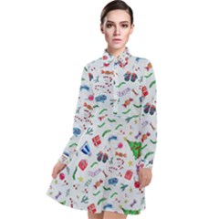 Illustration Christmas Pattern Long Sleeve Chiffon Shirt Dress by Pakjumat