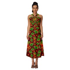 Christmas Pattern Sleeveless Cross Front Cocktail Midi Chiffon Dress by Pakjumat